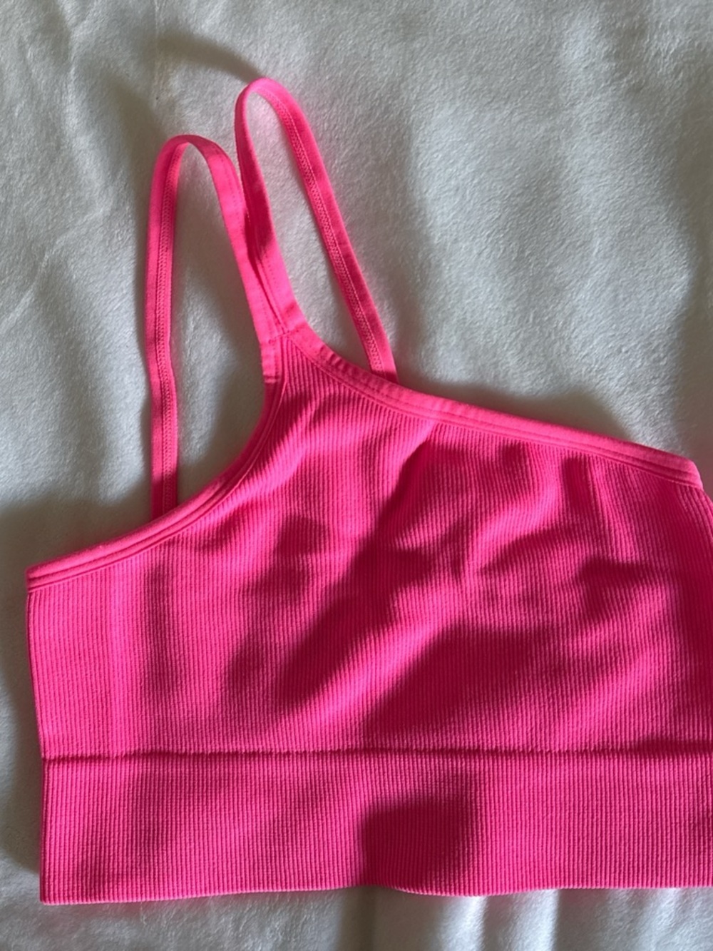 No Boundaries Neon Pink Ribbed Asymmetrical Sports Bralette
